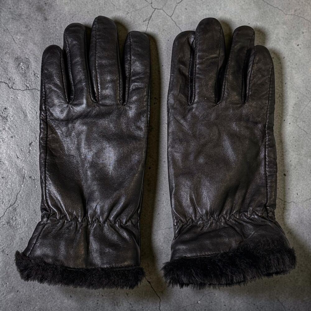 Gates Leather Gloves Womens Black Faux Fur Trim Fleece Lined Size M
